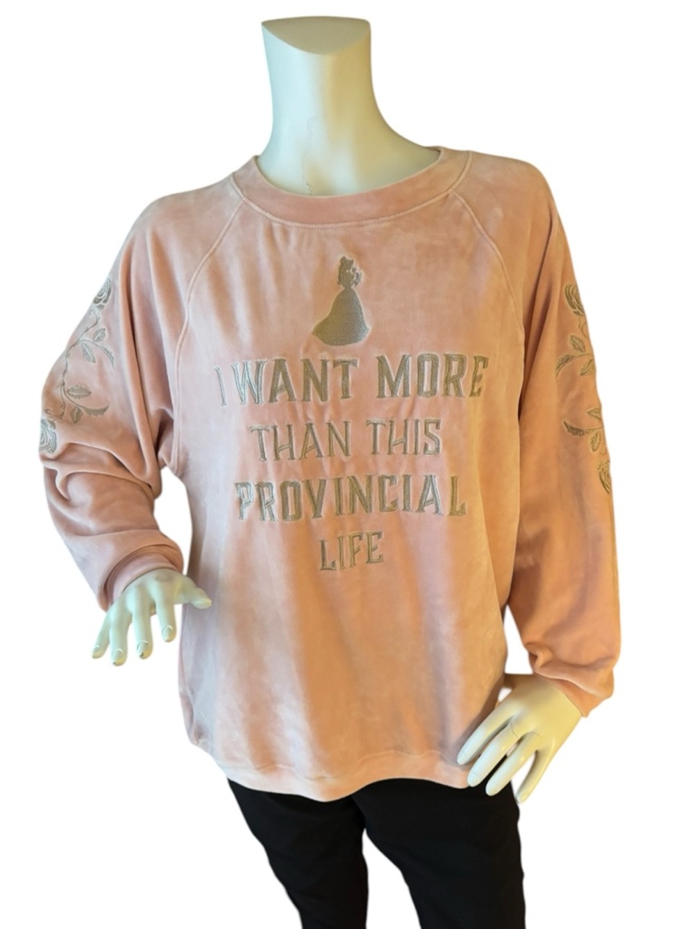 Disney Pale Pink Beauty and the Beast Velvet Crewneck Sweatshirt, M - Picture 3 of 10